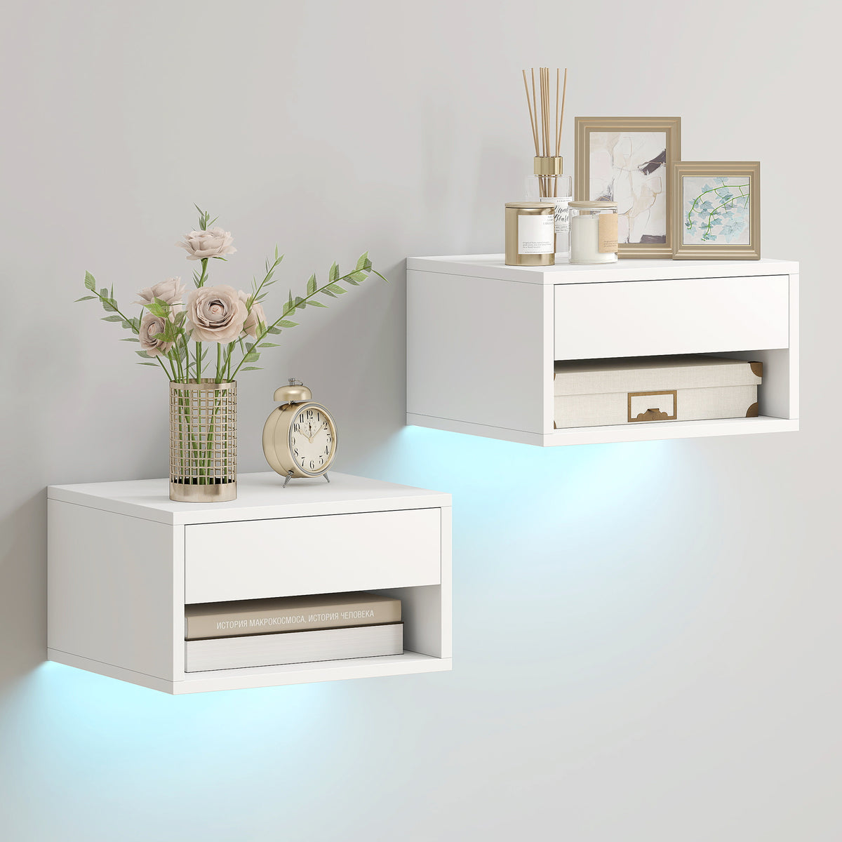 Floating Nightstands with RGB LED Lights, Set of 2 – 15"W x 8"H