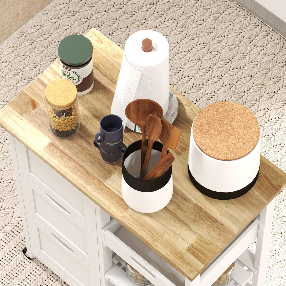 Rolling Kitchen Island Cart with Wood Top – 26"W x 34"H
