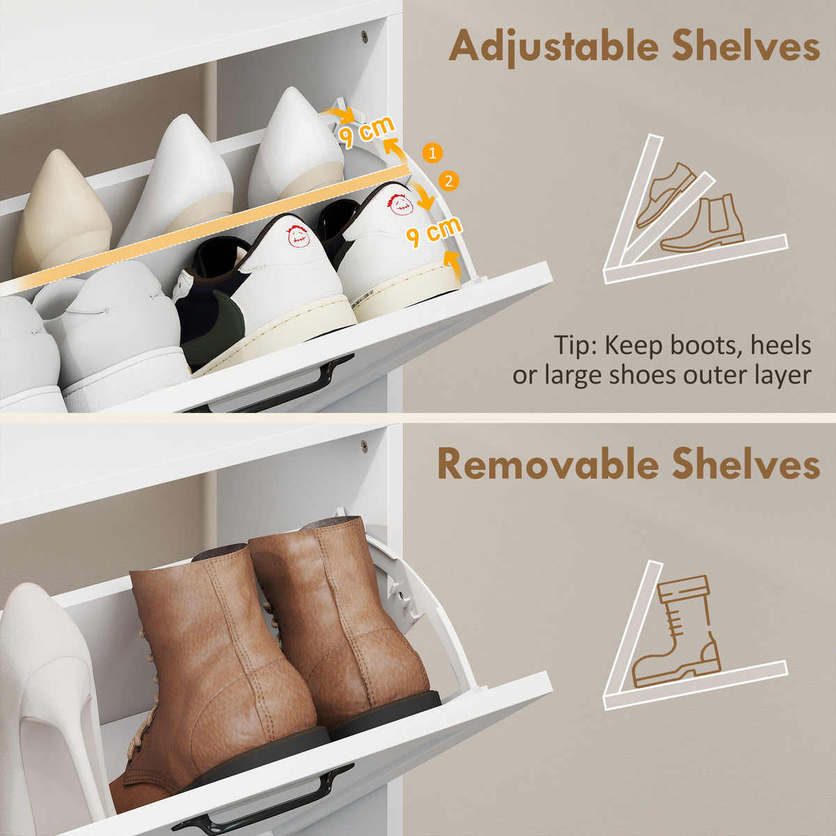 Shoe Cabinet with 4 Flip Drawers – 39"W x 37"H
