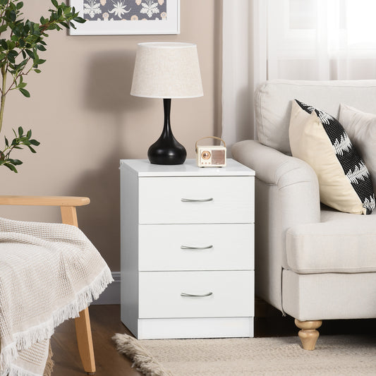 Modern White 3-Drawer Wooden Nightstand Bedside Table with Storage for Bedrooms