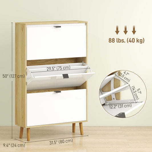 High Gloss Narrow Shoe Cabinet with 3 Flip Drawers – 32"W x 50"H