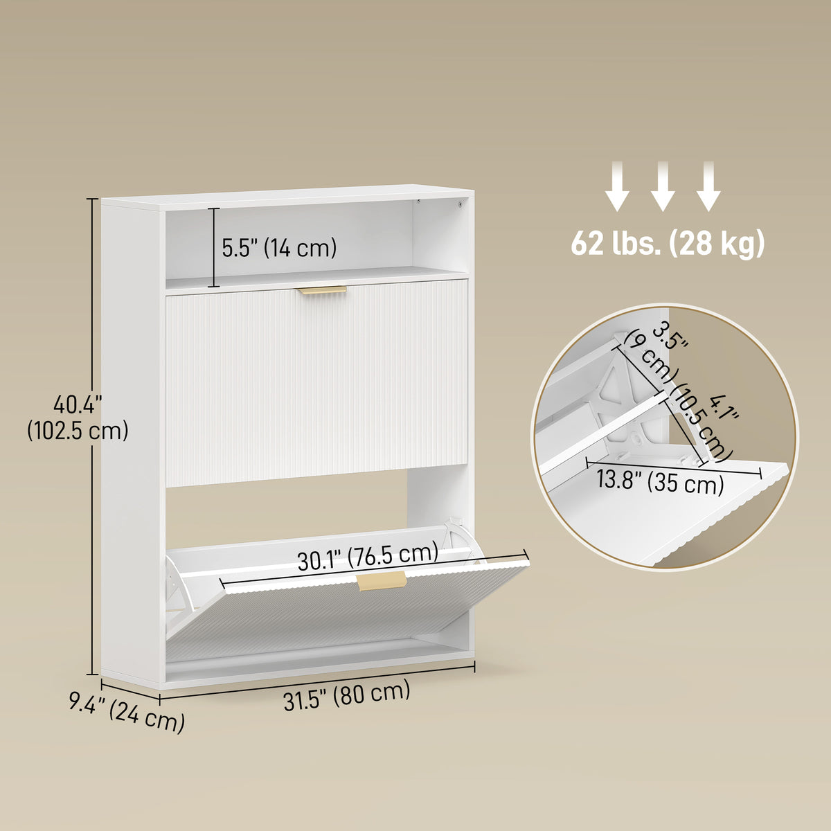Shoe Cabinet with 2 Flip Drawers – 31"W x 40"H