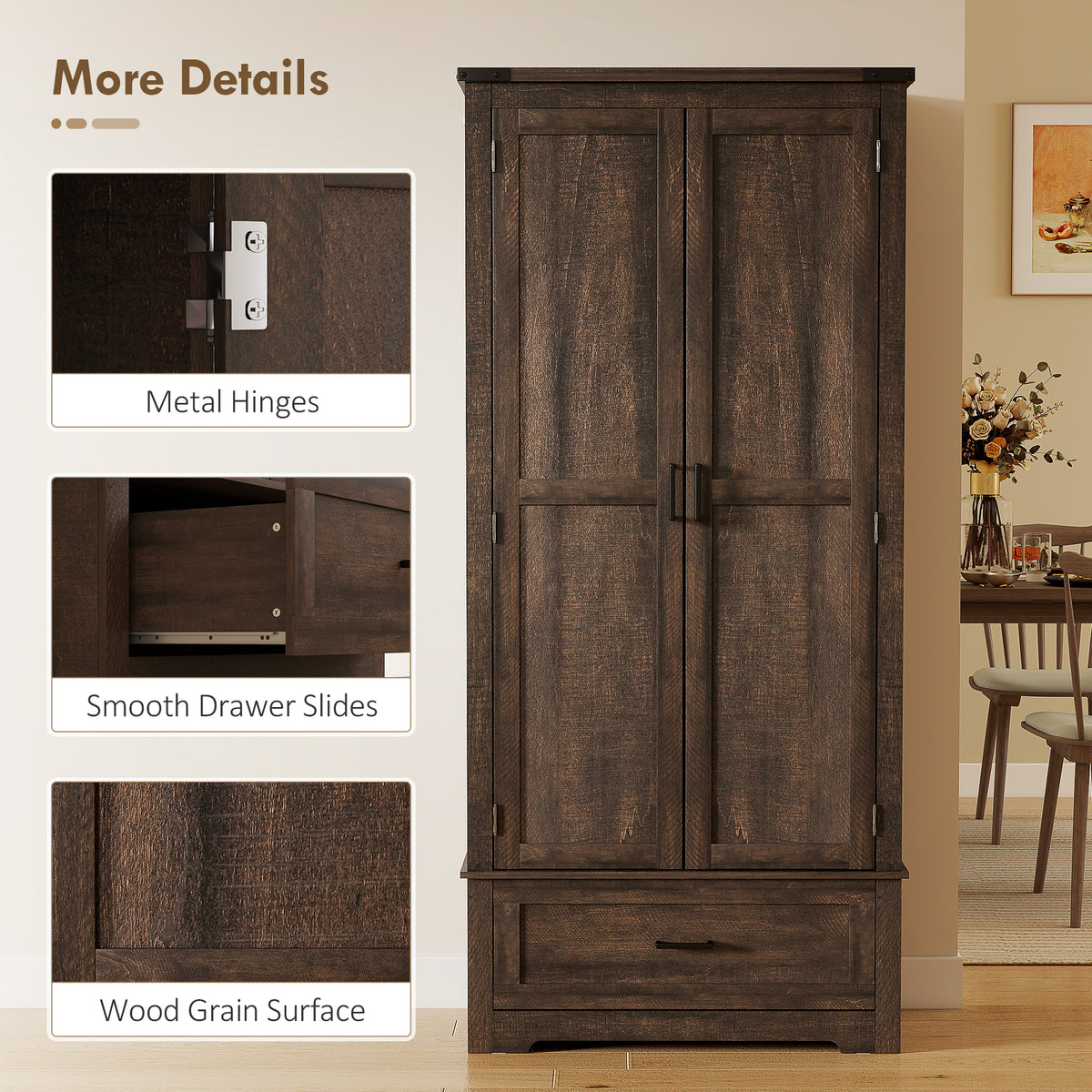 Tall Farmhouse Kitchen Pantry Cabinet with 2 Doors – 31"W x 69"H