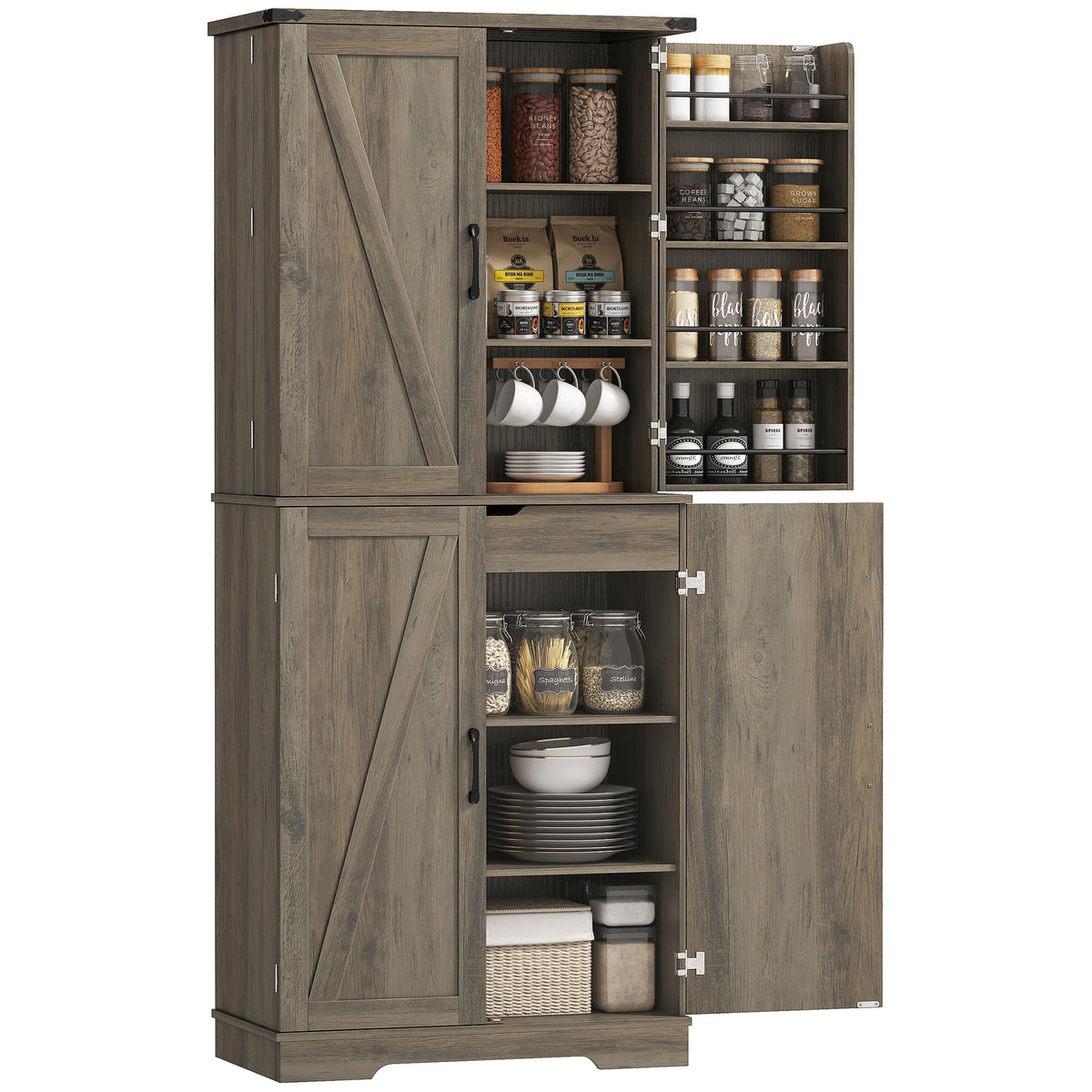 Farmhouse Storage Cabinet with 4 Doors – 30"W x 72"H