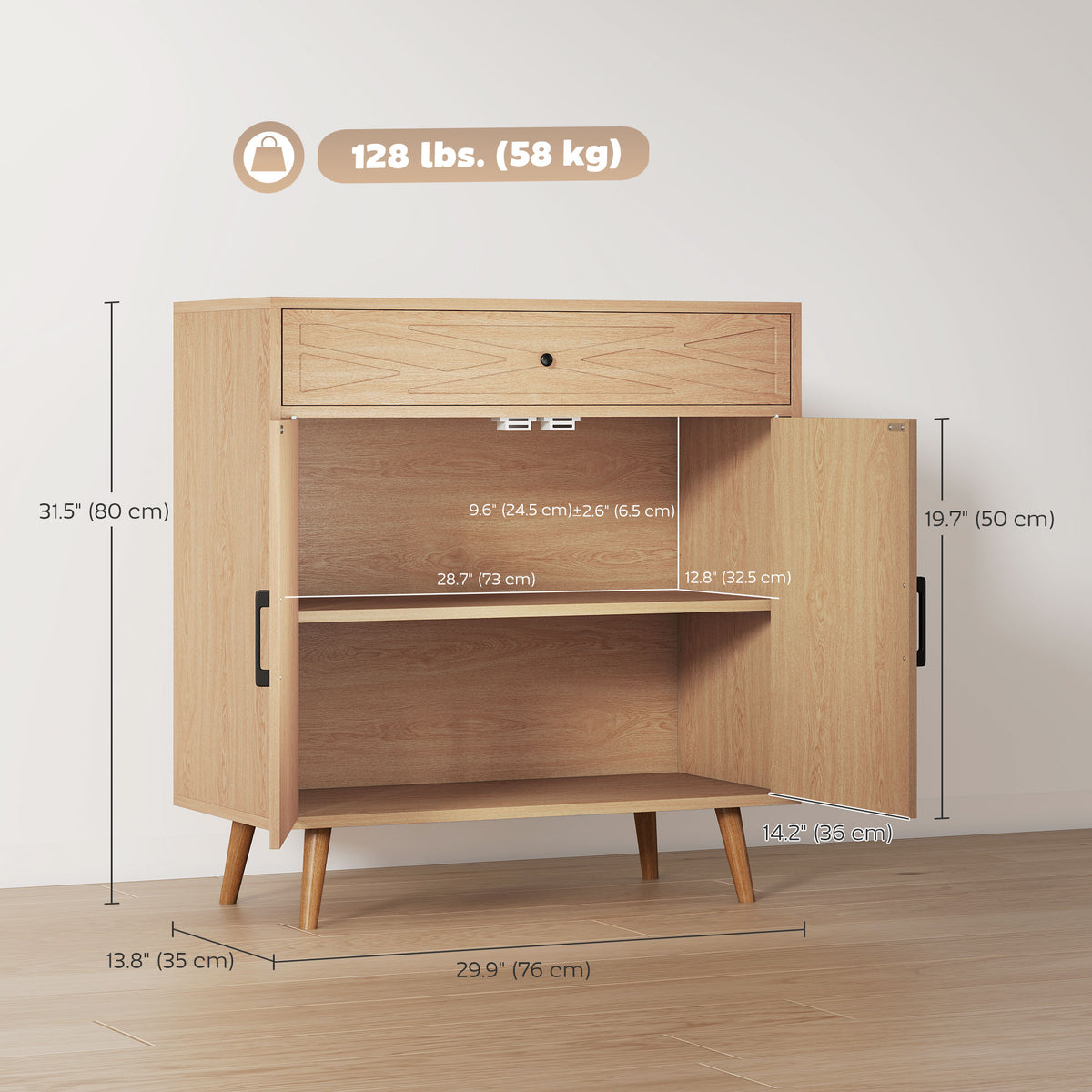Sideboard with Patterned Doors – 30"W x 31"H