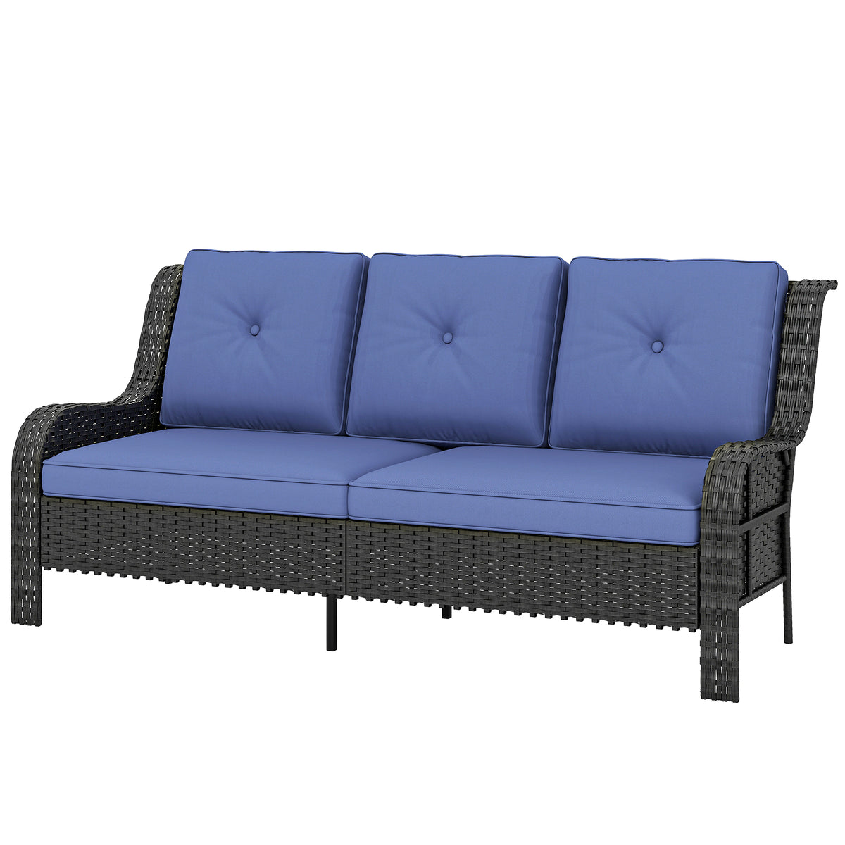 Wicker Patio Sofa with Cushions, 3 Seater Rattan Outdoor Couch for Patio, Garden, Porch, Backyard, Deep