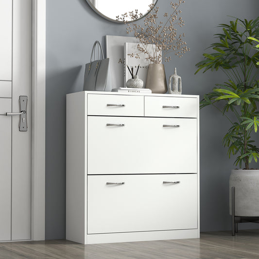 Narrow Shoe Storage with 2 Flip Drawers and Adjustable Shelves – 32"W x 36"H