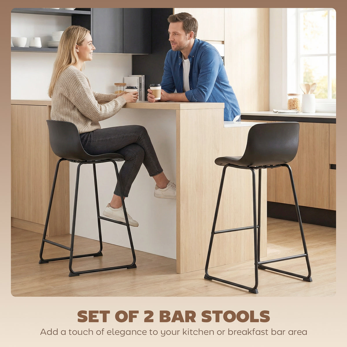 PU Leather Counter Height Kitchen Bar Stools, Set of 2