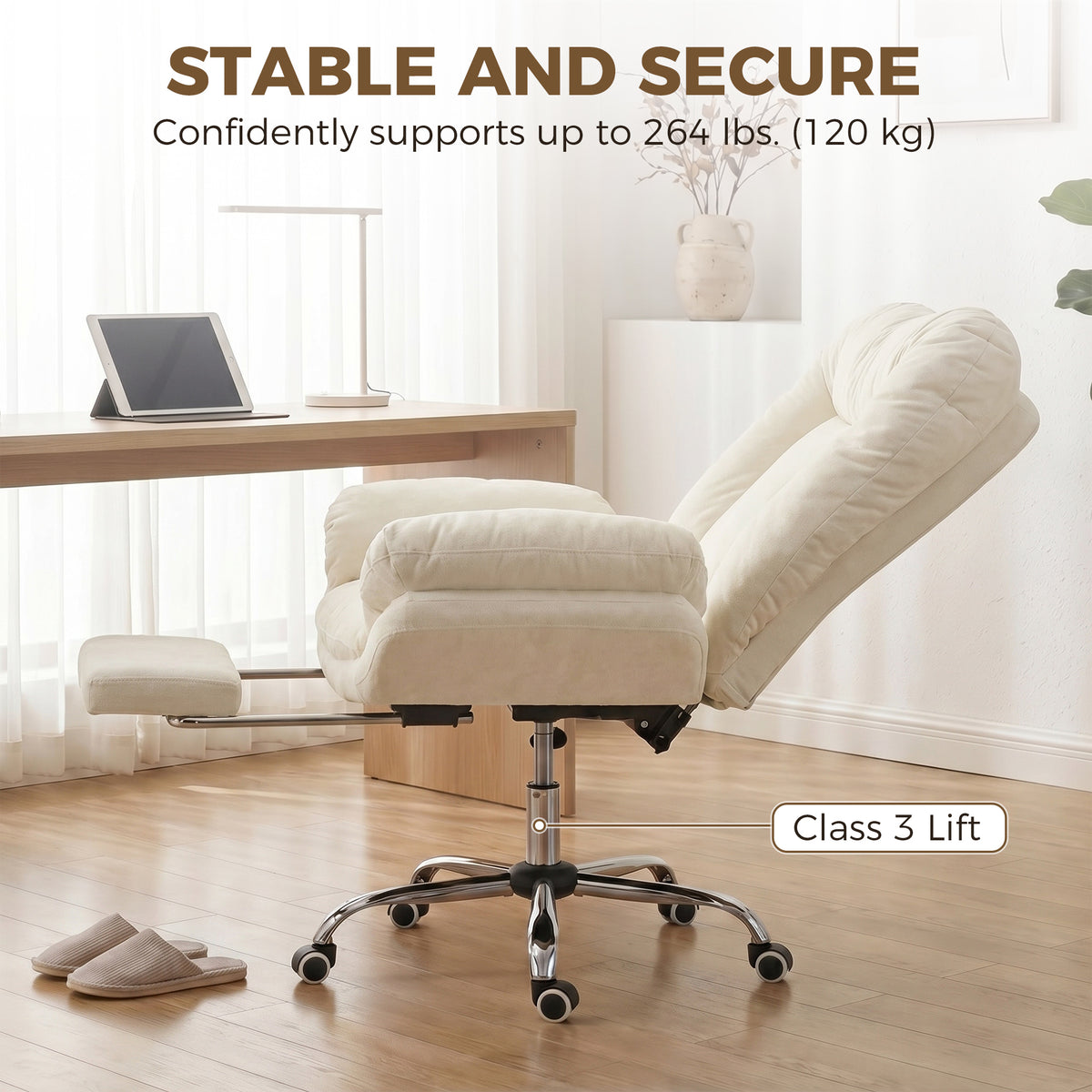 Criss Cross Chair with Wheels, Waterfall Armrests, Beige
