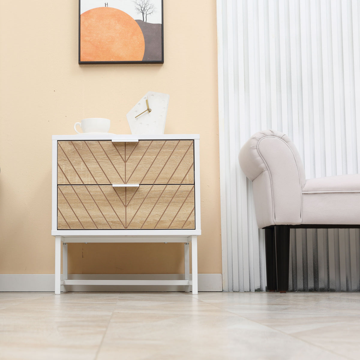 2-Drawer Nightstand with Steel Frame – 18"W x 19"H