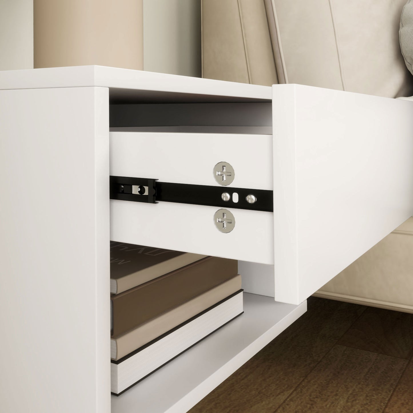 Modern White Floating Wall Mounted Nightstands Set of 2 with Drawer for Bedroom