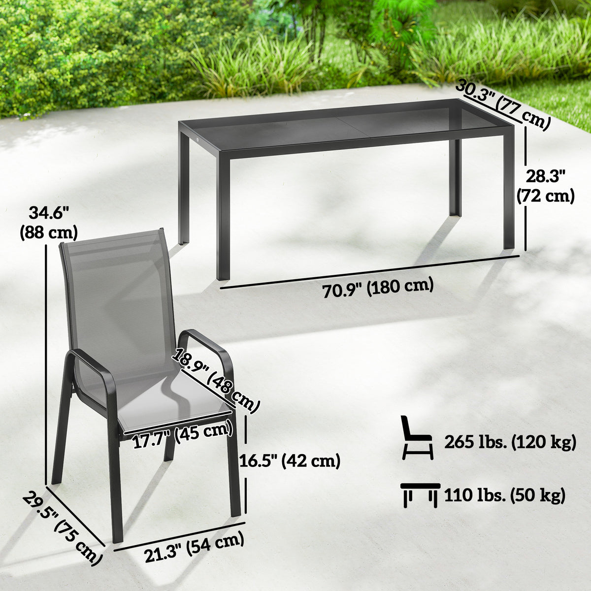 Outdoor Dining Sets for 8 with Stackable Chairs, Patio Dining Set with Glass Top Table for Garden, Patio, Backyard – Light Grey