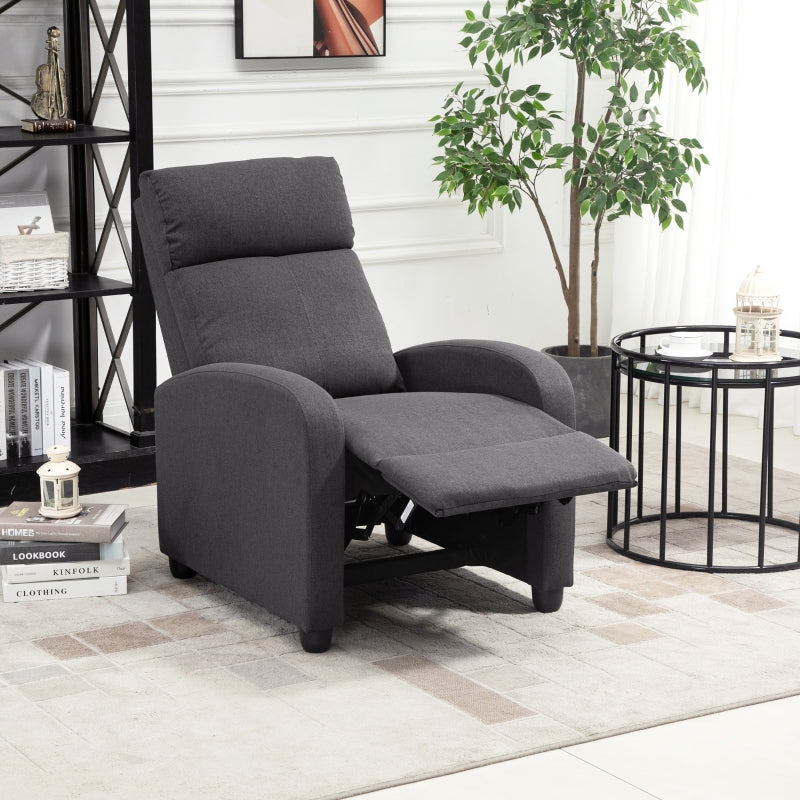 HOMCOM Manual Fabric Recliner Armchair, Padded Single Sofa, Dark Grey