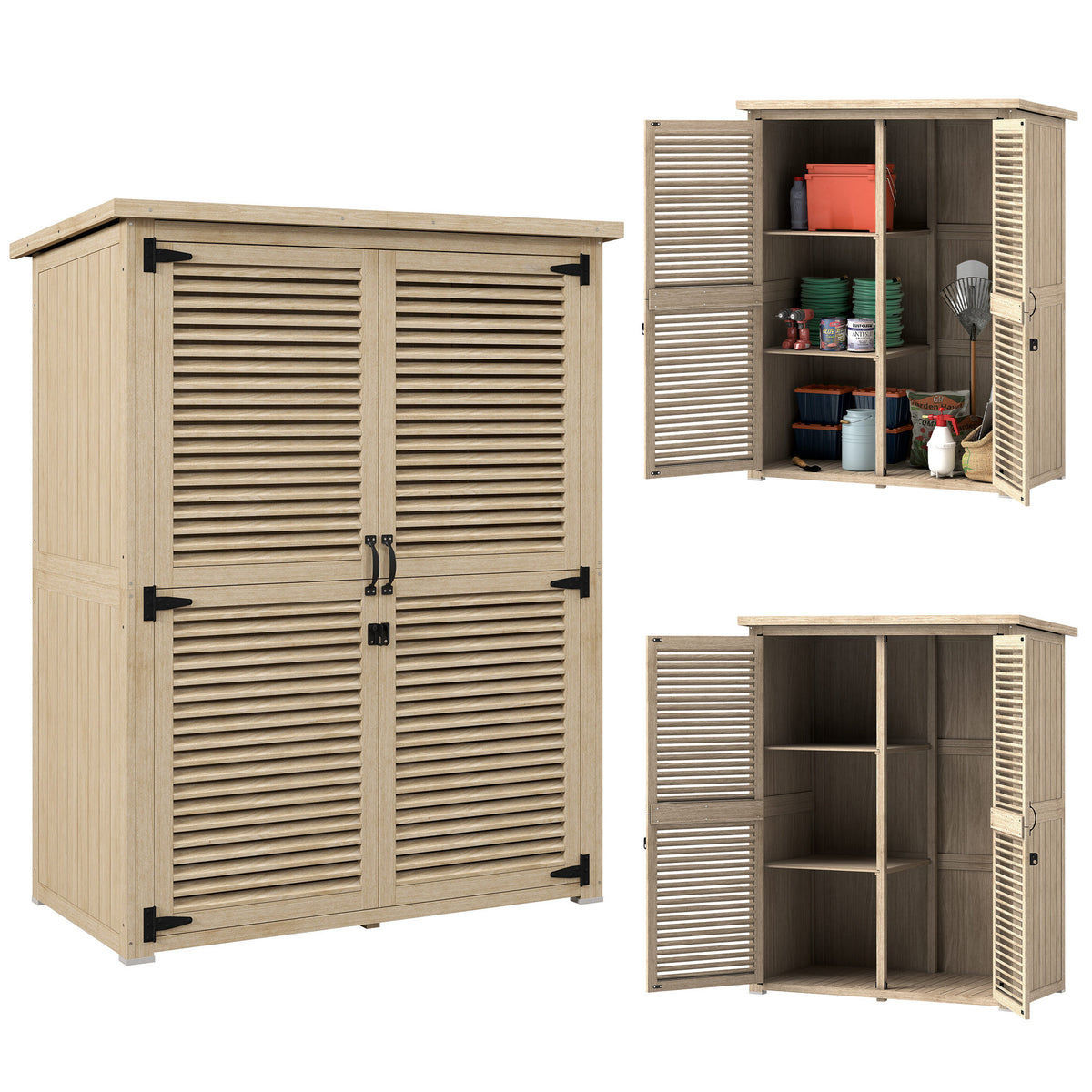 50" x 26" x 66" Wooden Garden Shed, Outdoor Storage Shed with Waterproof Asphalt Roof, Shelves