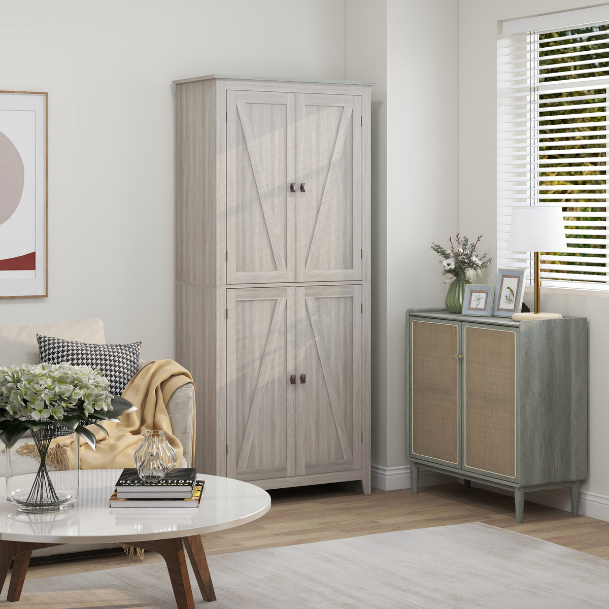 Kitchen Pantry Cabinet with Doors and Shelves – 32"W x 72"H