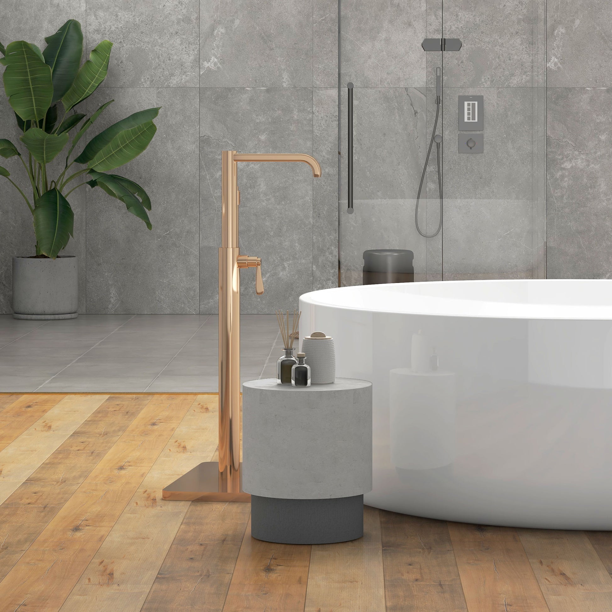 HOMCOM Round Concrete Finish Accent Side Table with Adjustable Feet - Indoor/Outdoor