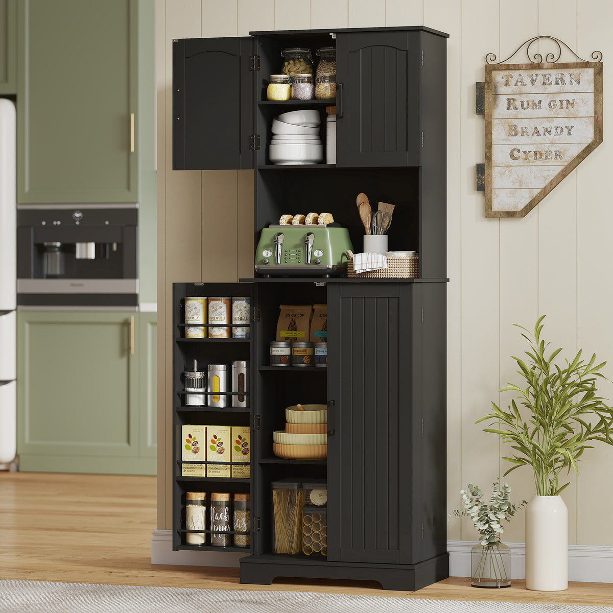 Farmhouse Kitchen Storage Cabinet with Adjustable Shelves – 24"W x 71"H