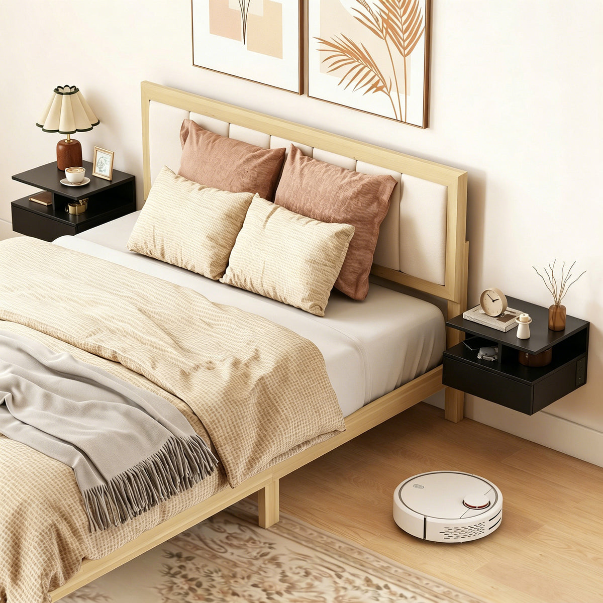Floating Nightstands with Power Outlets, Set of 2 – 16"W x 12"H