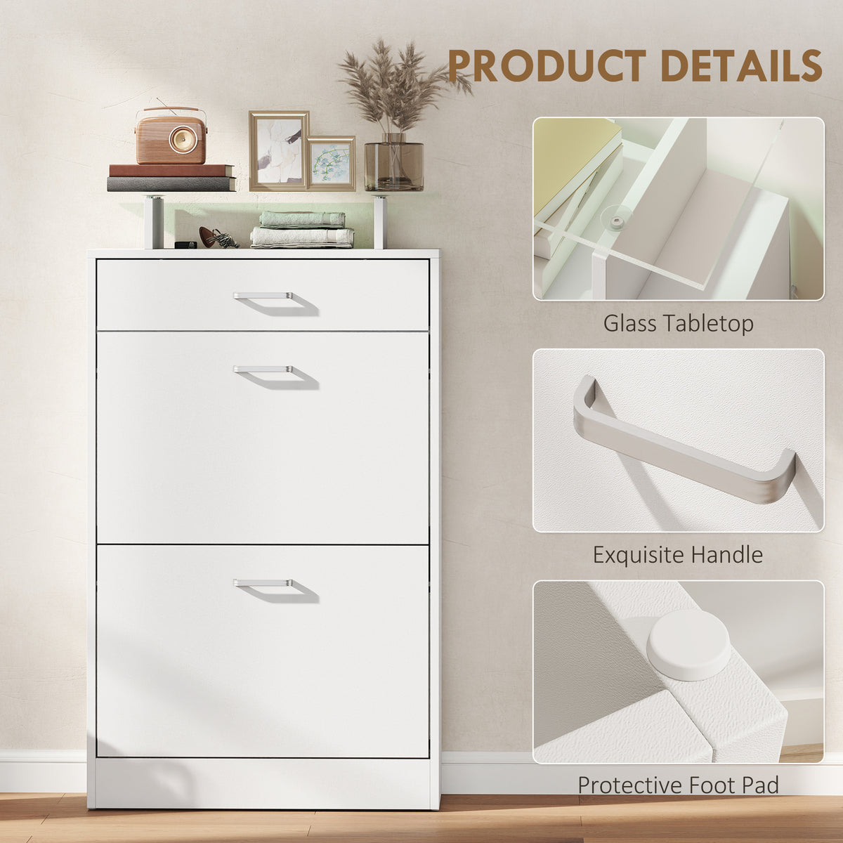 Slim Shoe Organizer Cabinet with 2 Flip Drawers – 24"W x 42"H