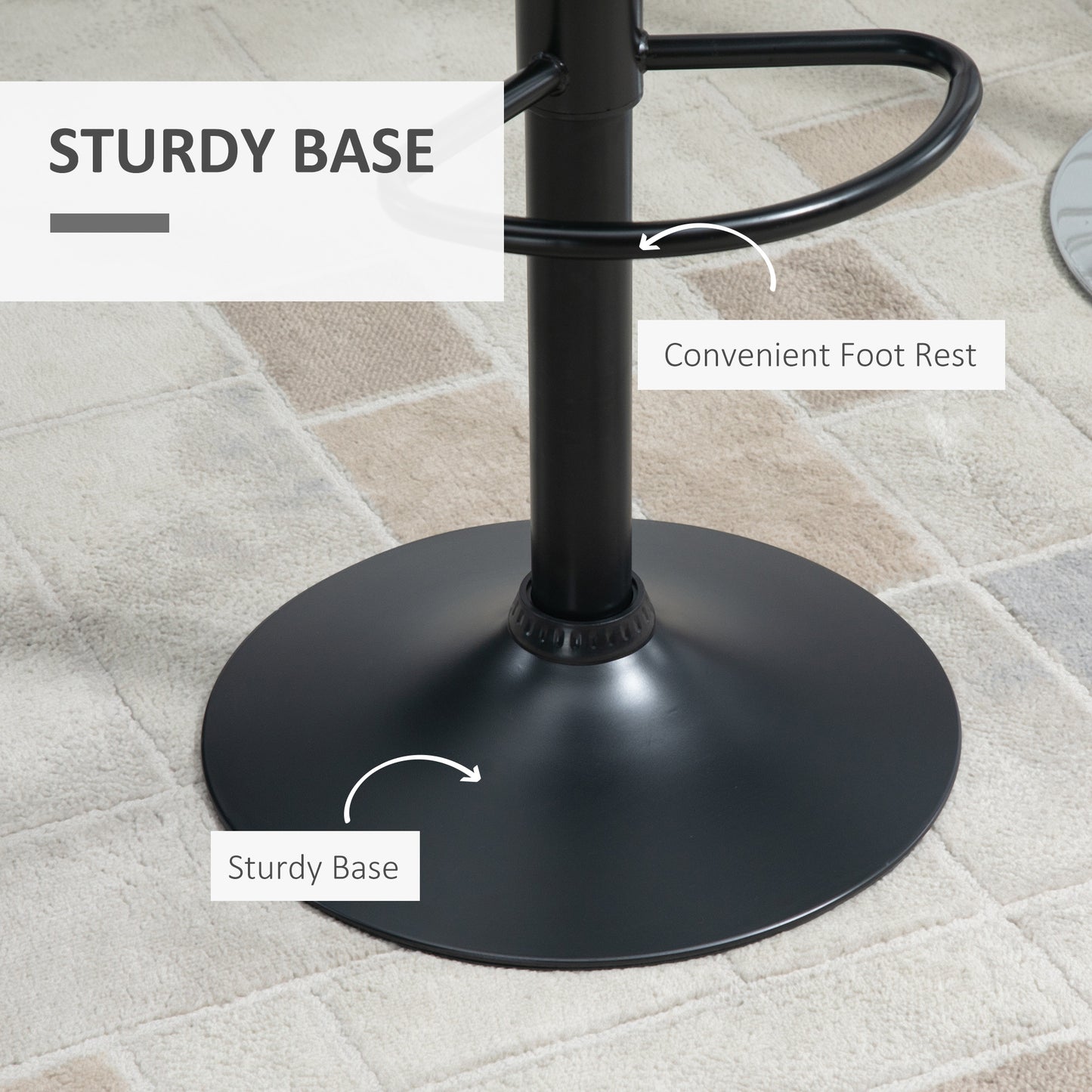 HOMCOM Adjustable Swivel PU Leather Bar Stools Set of 2 with Backrest & Footrest, Black