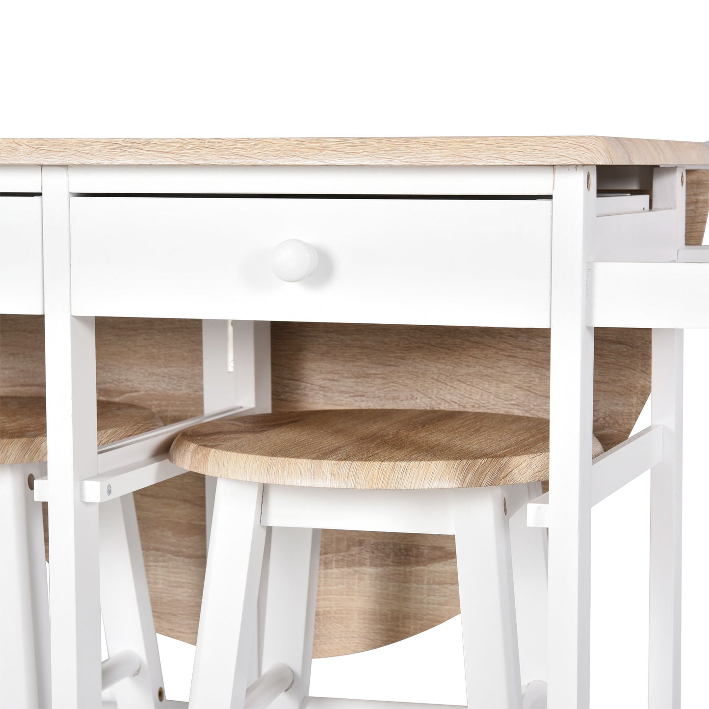 HOMCOM Kitchen Trolley 3-Piece Set with Drop Leaf Table, White
