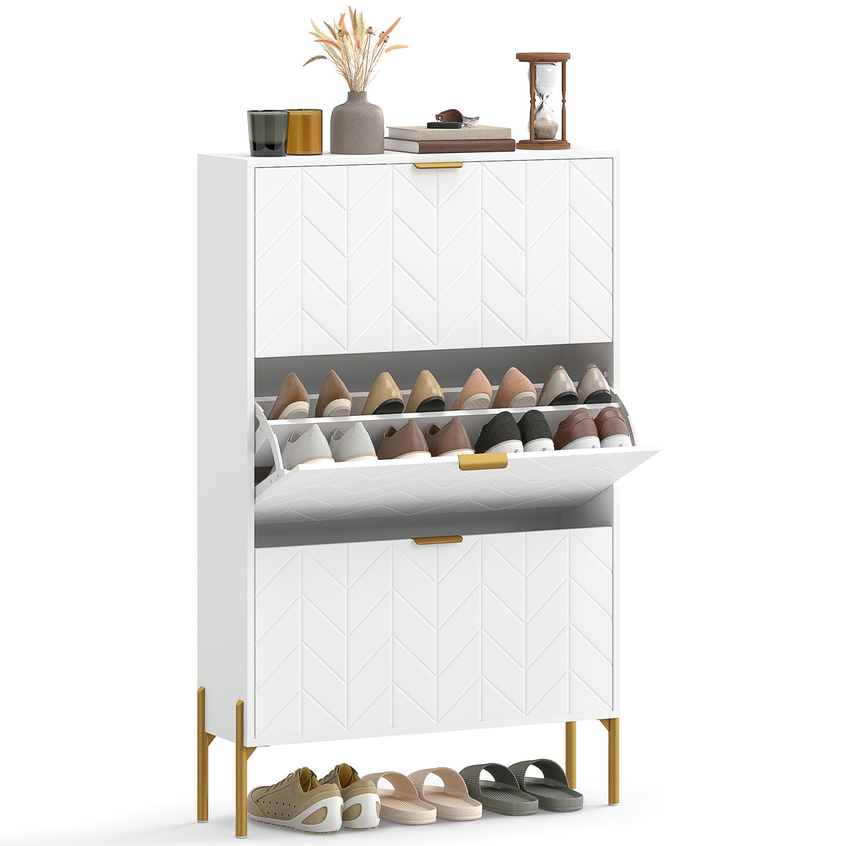 Shoe Cabinet with 3 Flip Drawers – 31"W x 50"H