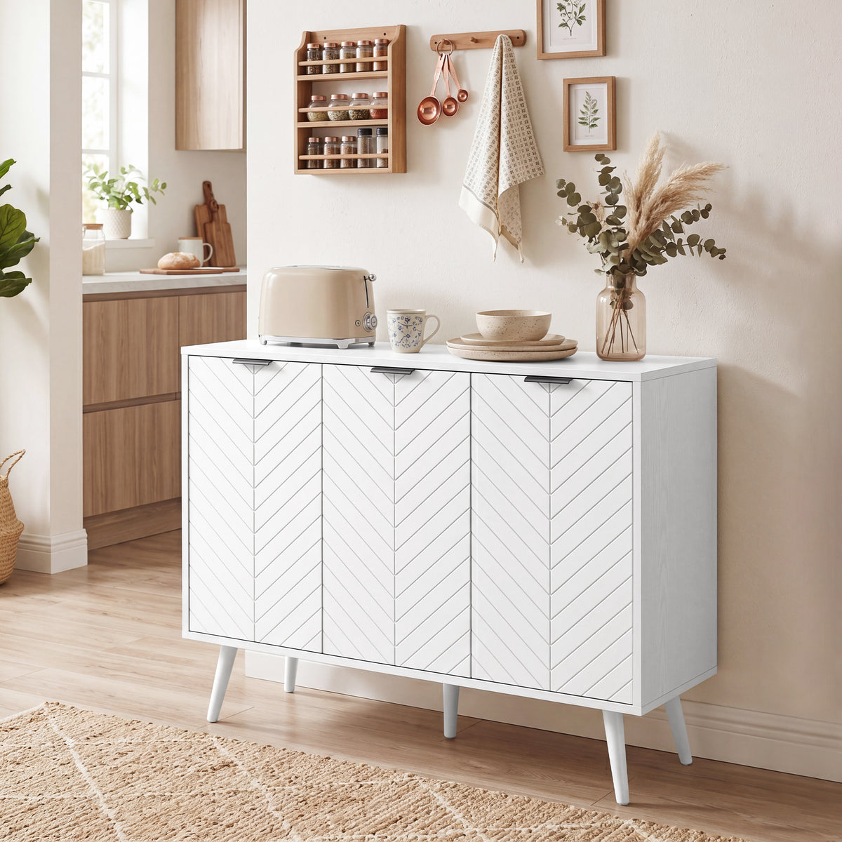 Modern Sideboard and Buffet with Adjustable Shelves and 3 Doors – 36"W x 30"H