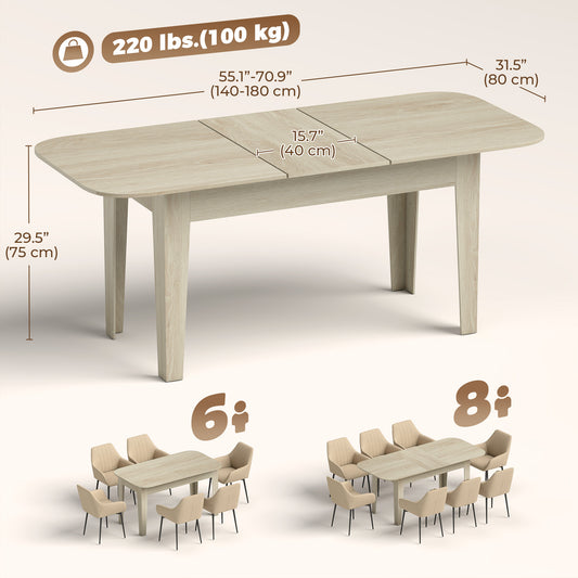 Extendable Oval Dining Table for 4-6, Farmhouse Expandable Kitchen Table with Rounded Edges