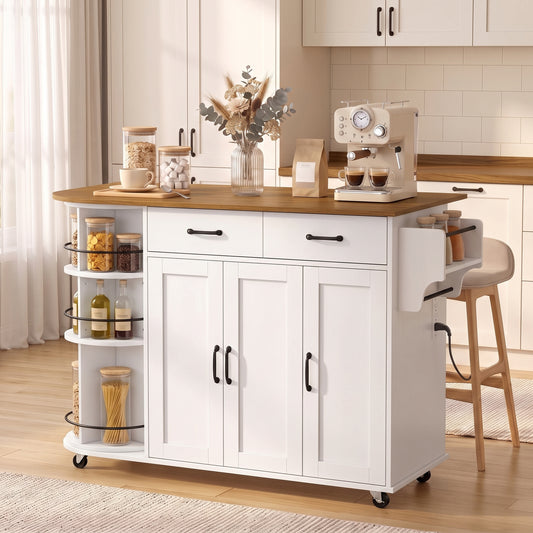 Kitchen Island with Power Outlet and Drop Leaf – 53"W x 35"H