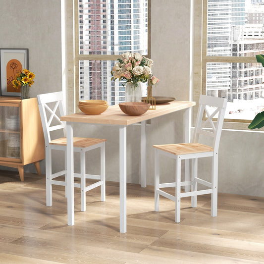 HOMCOM Set of 2 Farmhouse Solid Wood Counter Height Bar Stools