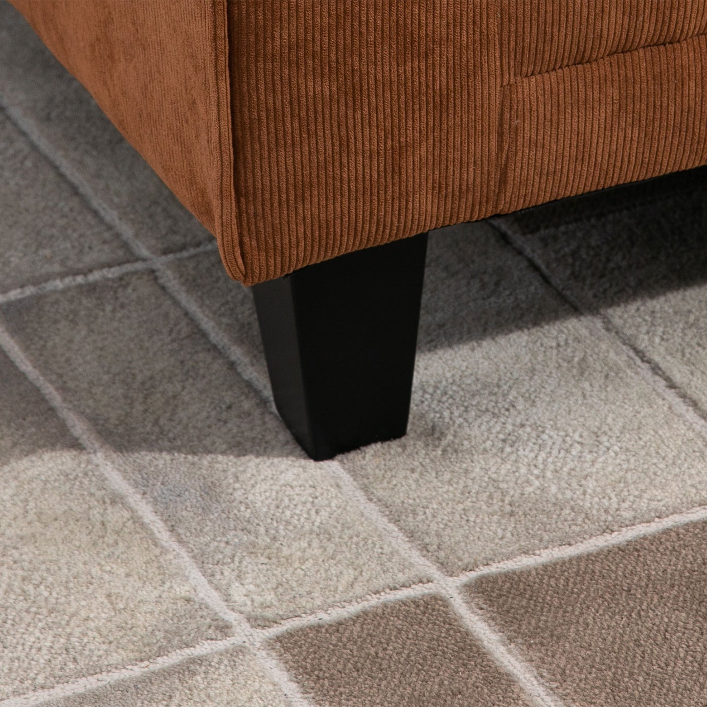 Modern Classic 3-Seater Corduroy Fabric Sofa with Pine Wood Legs, Rolled Arms, Brown