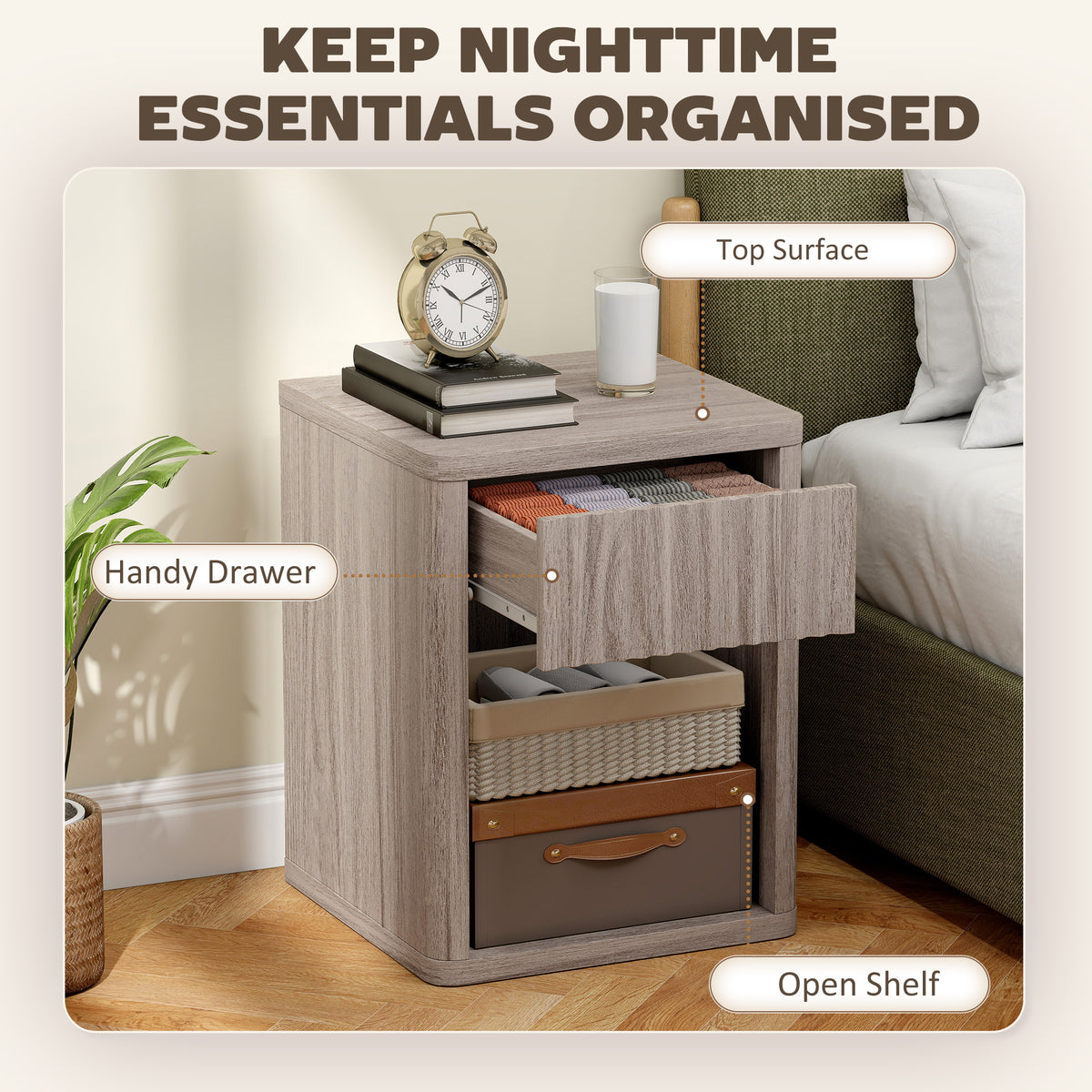 Nightstands with Drawer and Open Shelf, Set of 2 – 16"W x 20"H