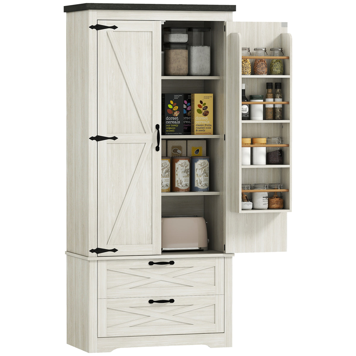 Freestanding Kitchen Pantry Cabinet with Drawers – 29"W x 64"H