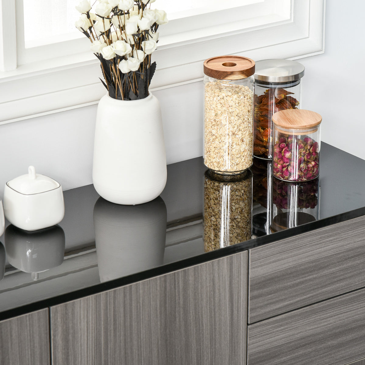 Modern Coffee Bar with Push-Open Design and 2 Drawers – 46"W x 29"H