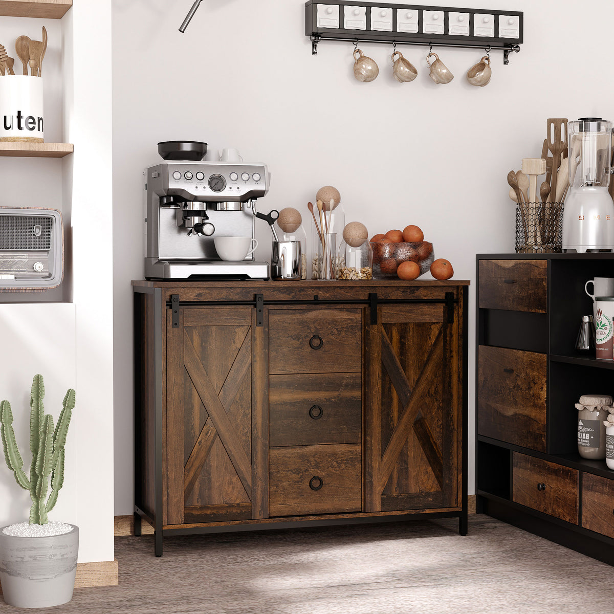 Kitchen Sideboard with Sliding Barn Doors – 39"W x 32"H