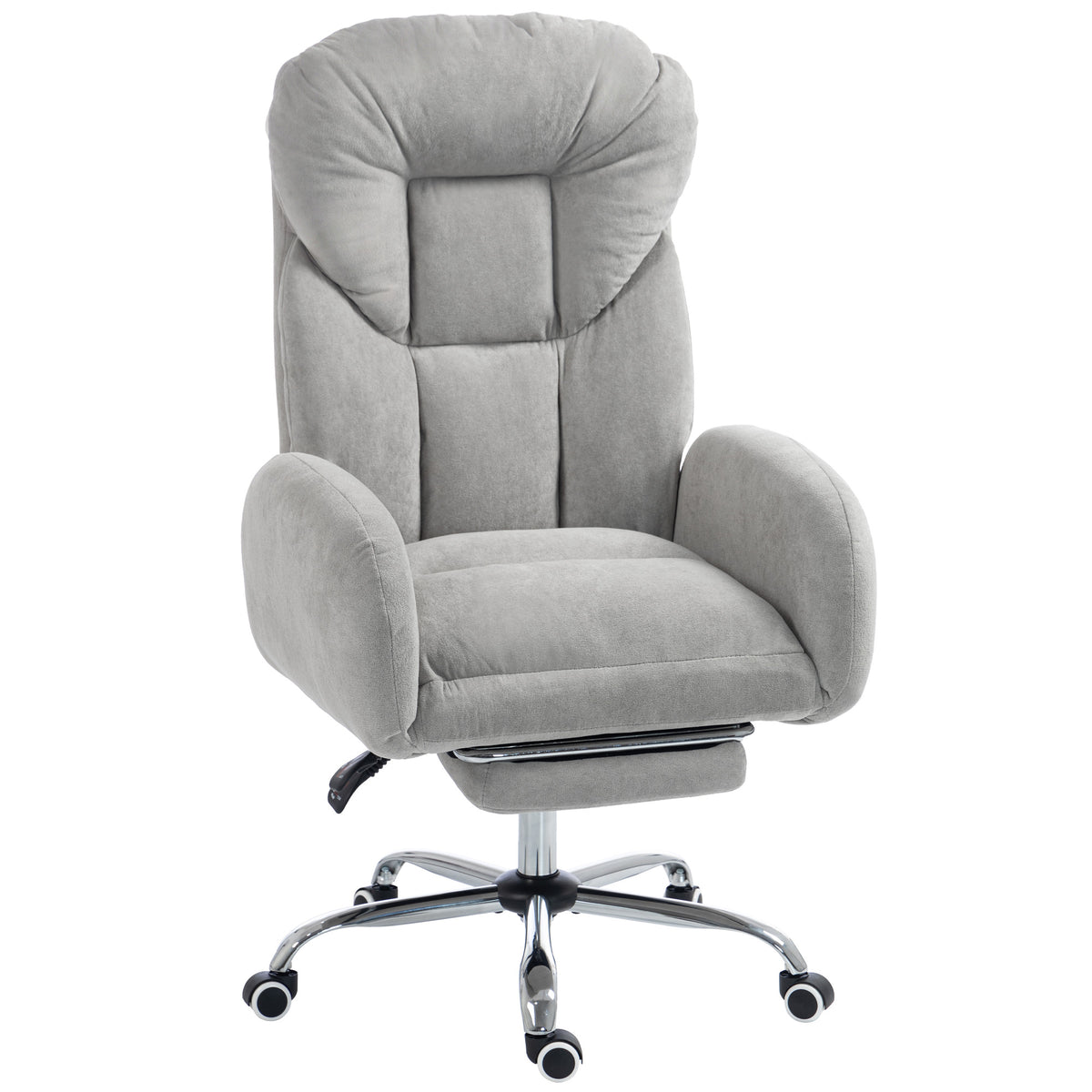 Cross Legged Office Chair with Footrest, 90°-180° Flip Armrests, Task Desk Chair, Light Grey