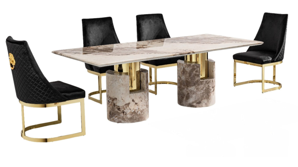 Marble Dining Table with Drum Pedestals