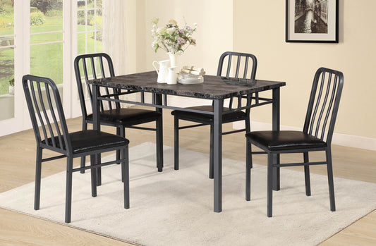 Marble-Look 5-Piece Dinette Set with Black Metal Frame
