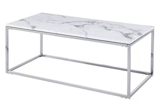 Marble-Look Coffee Table & End Table Set, Chrome