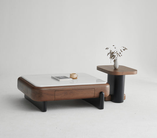 Marble-Look Coffee Table with Side Table