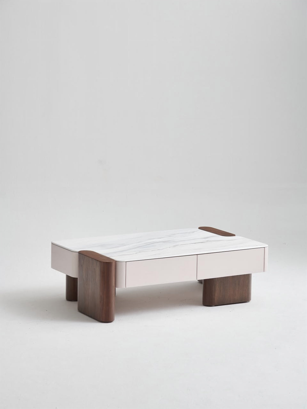 Marble-Look Coffee Table with Wood Base