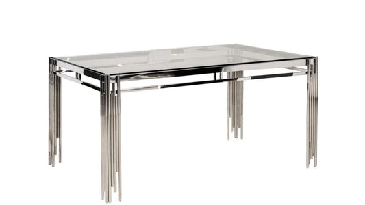 Marble-Look Glass Dining Table with Metal Frame