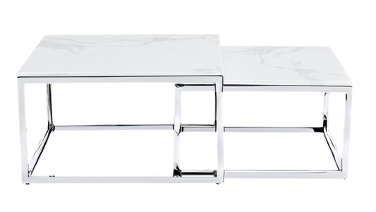 Marble Nesting Coffee Tables with Chrome Frame