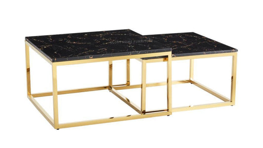 Marble Nesting Coffee Tables with Gold Frame