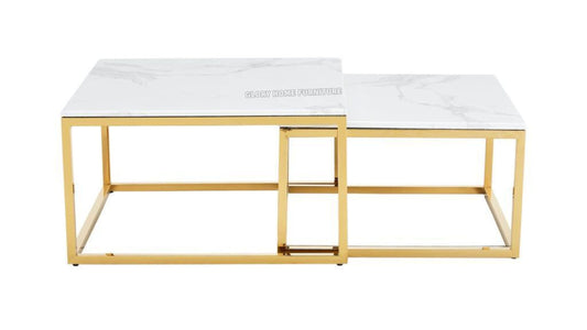 Marble Nesting Coffee Tables with Gold Frame