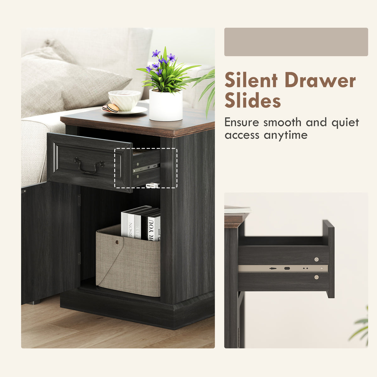 Nightstands with Drawer and Cabinet, Set of 2 – 18"W x 24"H