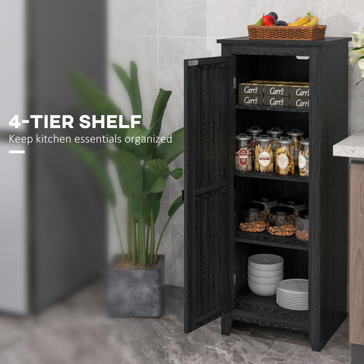 Farmhouse Kitchen Pantry Storage Cabinet with Barn Door – 17"W x 48"H