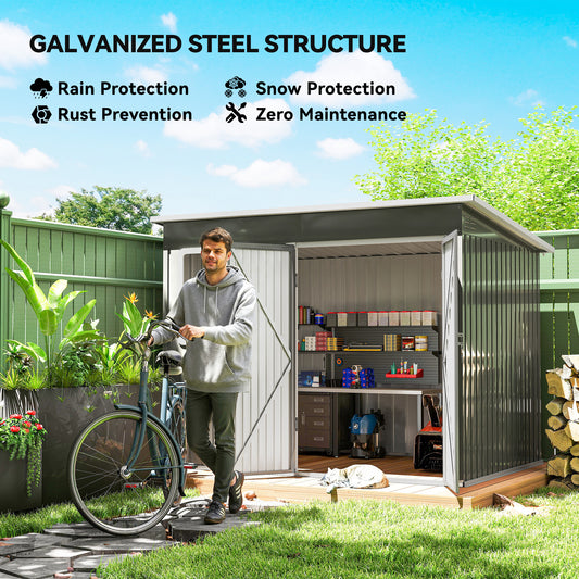 8.5' x 6' Galvanised Steel Outdoor Storage Shed, Garden Shed with Window, Lockable Wide Doors and Air Vents – Grey