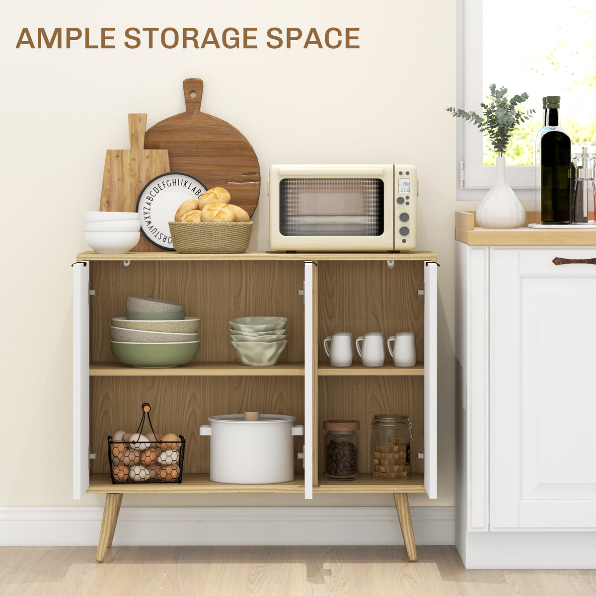 Modern Sideboard and Buffet with Adjustable Shelves and 3 Doors – 36"W x 31"H