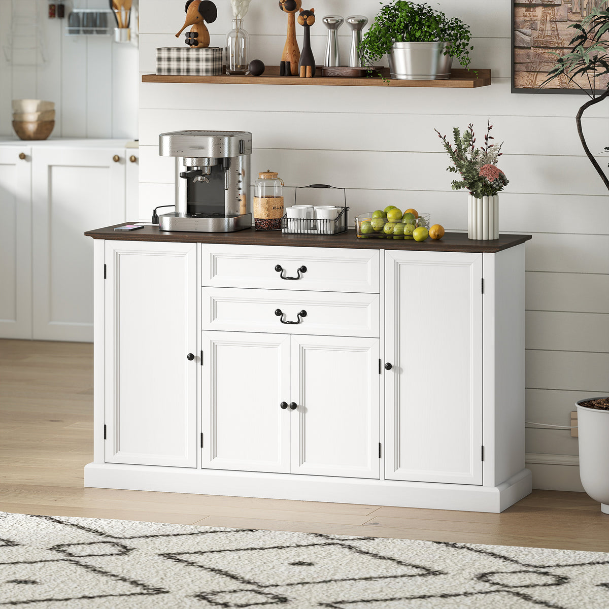 Farmhouse Sideboard with Charging Station and Thickened Top – 58"W x 34"H